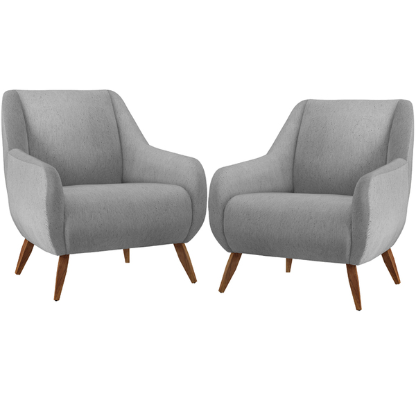 Kit 02 Poltronas Decorativa Fixa Pés De Madeira Paloma D02 Li