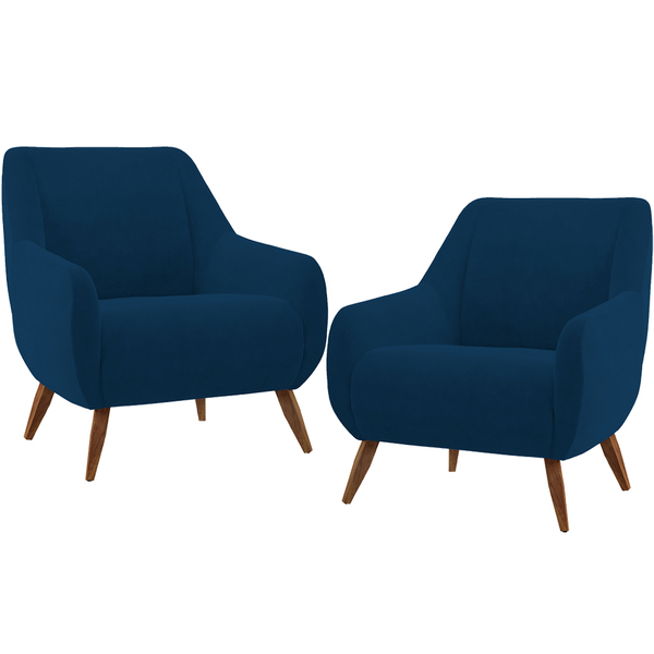 Kit 02 Poltronas Decorativa Fixa Pés De Madeira Paloma D02 Ve