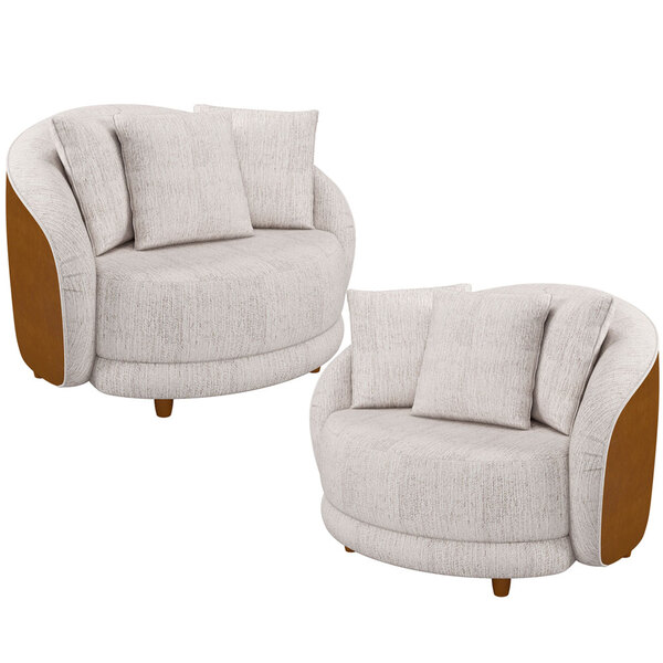 Kit 02 Poltronas Decorativa Fixa Pés De Madeira Witta M03 Cou