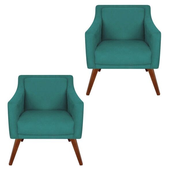 Kit 02 Poltronas Decorativa Gabriela Suede Azul Turquesa - Do