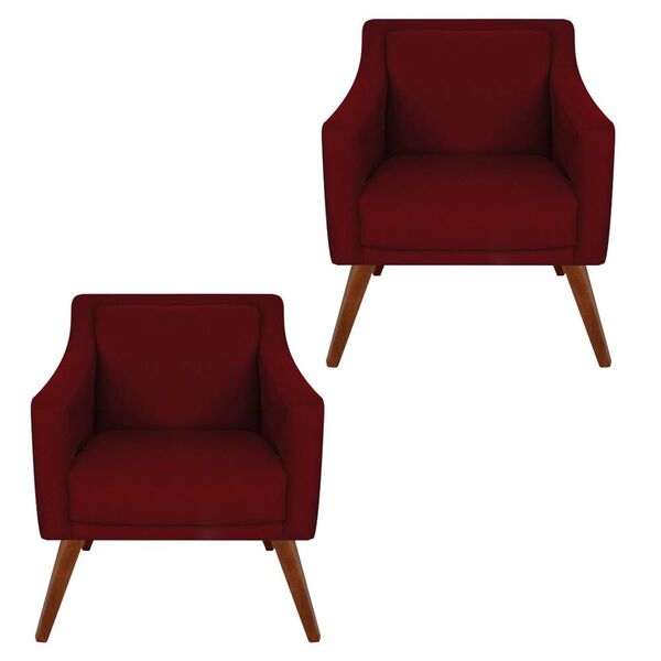 Kit 02 Poltronas Decorativa Gabriela Suede Vinho- Dominic Dec