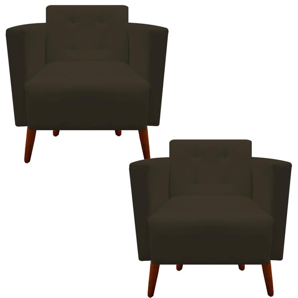 Kit 02 Poltronas Decorativa Isa Pés Palito Suede Marrom - D'c