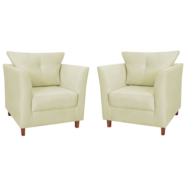 Kit 02 Poltronas Decorativa Isis Pés De Madeira Suede Bege -