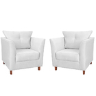 Kit 02 Poltronas Decorativa Isis Pés De Madeira Suede Branco
