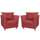 Kit 02 Poltronas Decorativa Isis Pés De Madeira Suede Vermelh