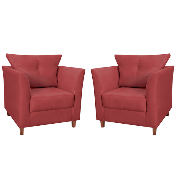 Kit 02 Poltronas Decorativa Isis Pés De Madeira Suede Vermelh