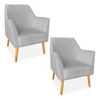 Kit 02 Poltronas Decorativa Julia Veludo Pés Palito Castanho