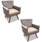 Kit 02 Poltronas Decorativa Julieta Pés Madeira Suede Bege