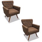 Kit 02 Poltronas Decorativa Julieta Pés Madeira Suede Marrom