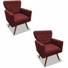 Kit 02 Poltronas Decorativa Julieta Pés Madeira Suede Marsala