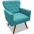 Kit 02 Poltronas Decorativa Julieta Pés Madeira Suede Turquesa