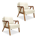 Kit 02 Poltronas Decorativa Laura Linho Base Madeira - Ssx Mu