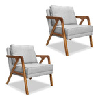 Kit 02 Poltronas Decorativa Laura Linho Base Madeira - Ssx Mu