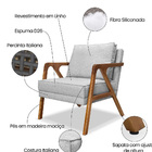 Kit 02 Poltronas Decorativa Laura Linho Base Madeira - Ssx Mu