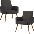Kit 02 Poltronas Decorativa Maria W01 Pés Palito Linho Chumbo