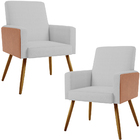 Kit 02 Poltronas Decorativa Maria W01 Pés Palito Linho Cinza