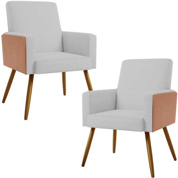 Kit 02 Poltronas Decorativa Maria W01 Pés Palito Linho Cinza