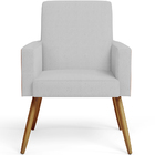 Kit 02 Poltronas Decorativa Maria W01 Pés Palito Linho Cinza