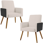 Kit 02 Poltronas Decorativa Maria W01 Pés Palito Linho Cru Co