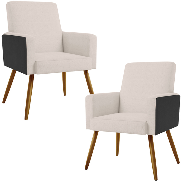 Kit 02 Poltronas Decorativa Maria W01 Pés Palito Linho Cru Co