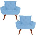 Kit 02 Poltronas Decorativa Melissa Pés Madeira Suede Azul Be