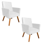 Kit 02 Poltronas Decorativa Nina Pés Madeira Suede Branco