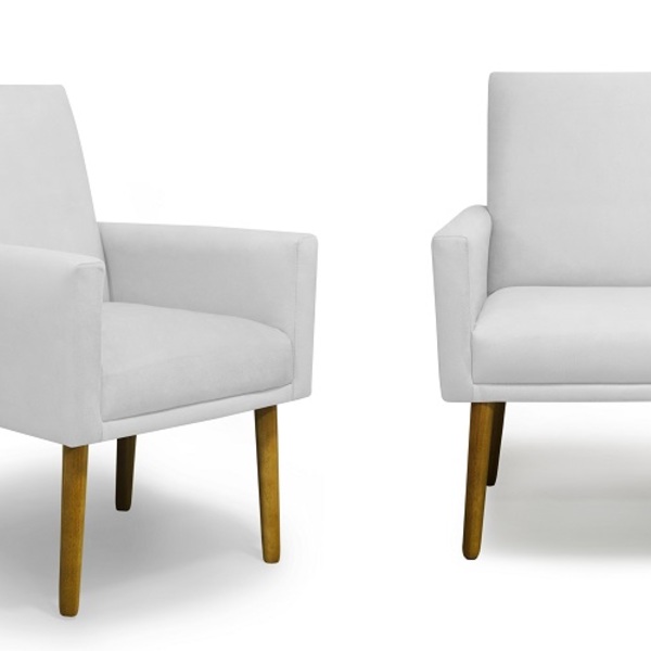 Kit 02 Poltronas Decorativa Nina Suede Branco - Meulardecor