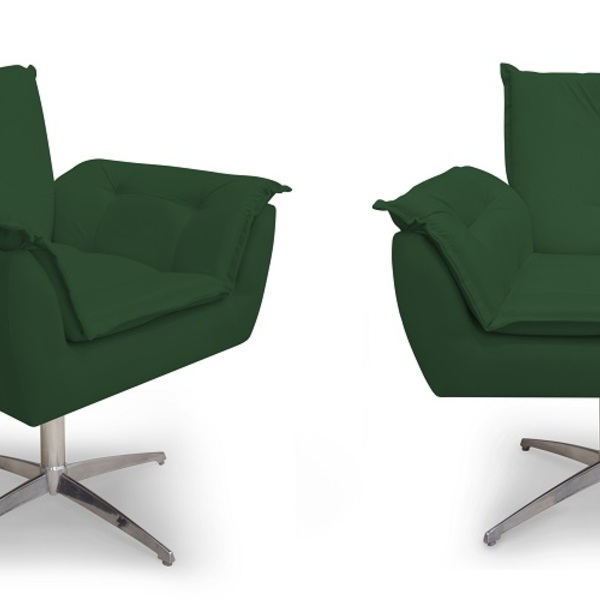 Kit 02 Poltronas Decorativa Opala Base Giratória  Cromada Alu