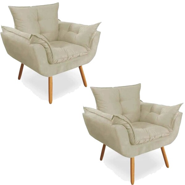 Kit 02 Poltronas Decorativa Opala Deluxe Suede Bege