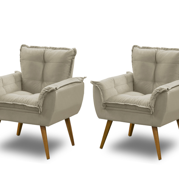 Kit 02 Poltronas Decorativa Opala Suede Bege