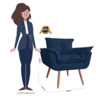 Kit 02 Poltronas Decorativa Opalla Pés Palito Suede Azul Mari