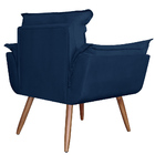 Kit 02 Poltronas Decorativa Opalla Pés Palito Suede Azul Mari