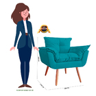 Kit 02 Poltronas Decorativa Opalla Pés Palito Suede Azul Turq