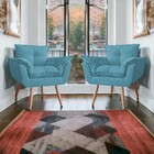 Kit 02 Poltronas Decorativa Opalla Pés Palito Suede Azul Turq