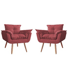 Kit 02 Poltronas Decorativa Opalla Pés Palito Suede Bordô - D