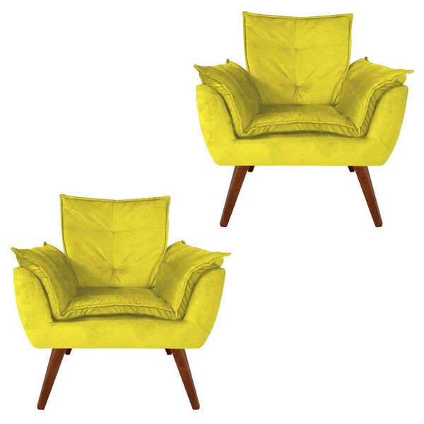 Kit 02 Poltronas Decorativa Opalla Suede Amarelo - Dominic De