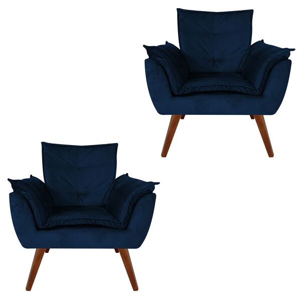 Kit 02 Poltronas Decorativa Opalla Suede Azul Marinho - Domin