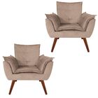 Kit 02 Poltronas Decorativa Opalla Suede Bege Rosado - Domini