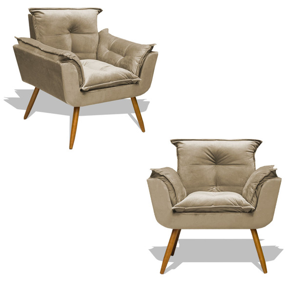 Kit 02 Poltronas Decorativa Para Sala De Estar Opala Suede -