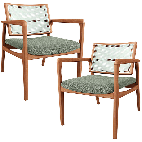 Kit 02 Poltronas Decorativa Para Sala Estar Madeira Tela Sint