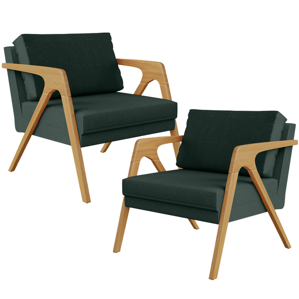 Kit 02 Poltronas Decorativa Para Sala Pietra Estrutura De Mad