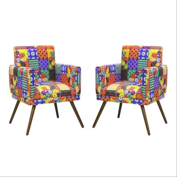 Kit 02 Poltronas Decorativa Pés Palito Nina Com Rodapé Suede