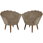 Kit 02 Poltronas Decorativa Pétala Pés Palito Suede Capuccino