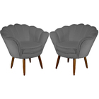 Kit 02 Poltronas Decorativa Pétala Pés Palito Suede Cinza - D