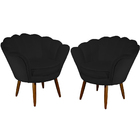 Kit 02 Poltronas Decorativa Pétala Pés Palito Suede Preto - D