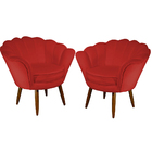 Kit 02 Poltronas Decorativa Pétala Pés Palito Suede Vermelho