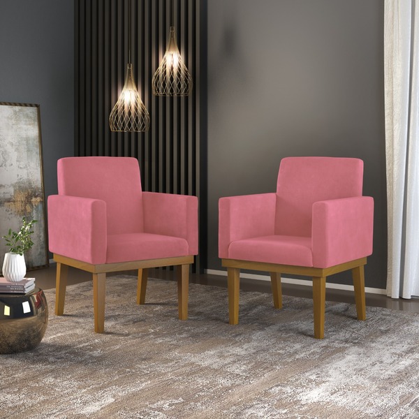 Kit 02 Poltronas Decorativa Reforçadas Sala Balaqui Decor Rosa