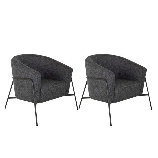 Kit 02 Poltronas Decorativa Sala De Estar Base Aço Grafite Li