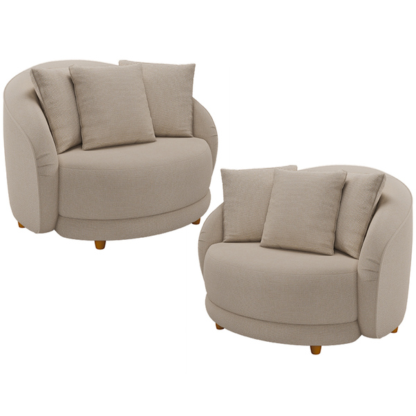 Kit 02 Poltronas Decorativa Sala De Estar Base Fixa De Madeir