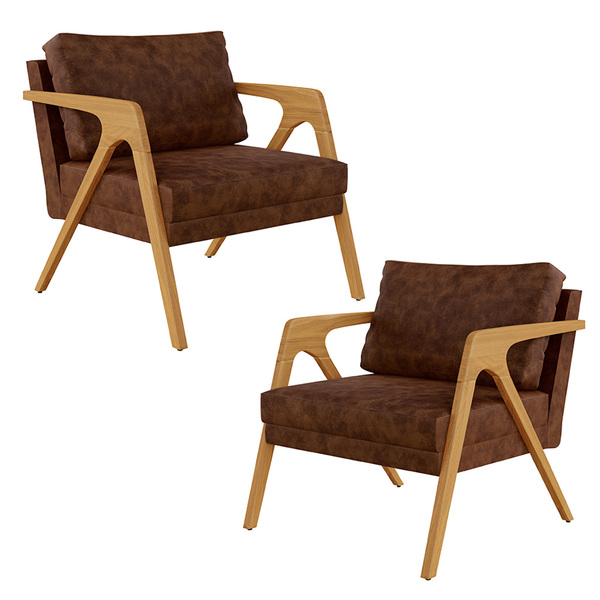 Kit 02 Poltronas Decorativa Sala Estar Pietra Estrutura Madei